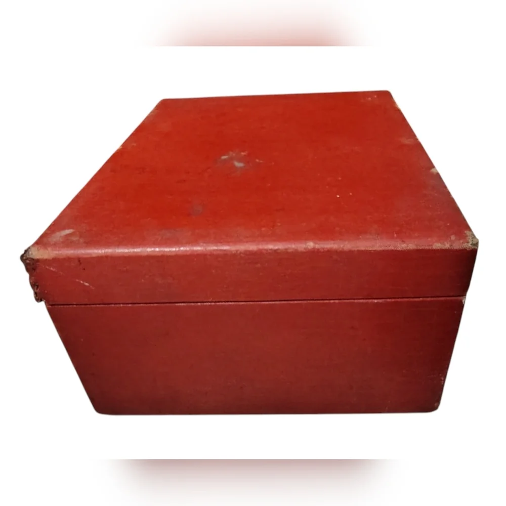Vintage Early 1900s Red Vanity / Toiletry Case with Mirror, Containers, & Brush